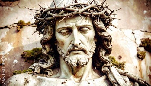 Sorrowful Jesus Sculpture with Thorn Crown