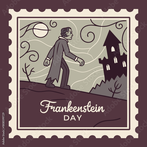 Frankenstein Day Stamp Illustration