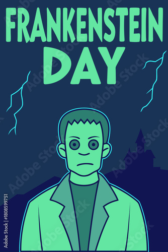 Frankenstein Day Illustration with dark background