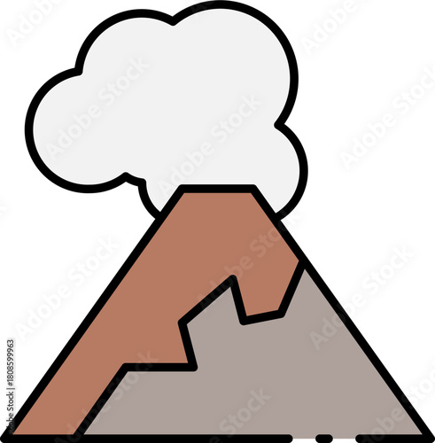 Minimalist volcanic eruption vector icon depicting a mountain releasing ash and smoke, ideal for educational or hazard warning designs