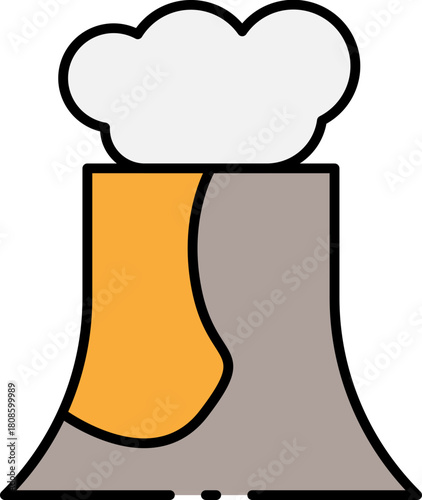 Flat design vector icon of an industrial cooling tower from a nuclear power plant emitting steam, a symbol of energy production