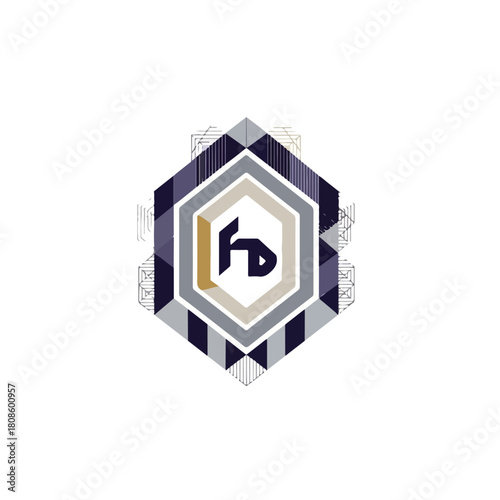 A geometric vektor icon featuring a stylized logo within a multi-colored hexagonal shape, set against a white background. Perfect for graphic resources, logos, and branding materials.