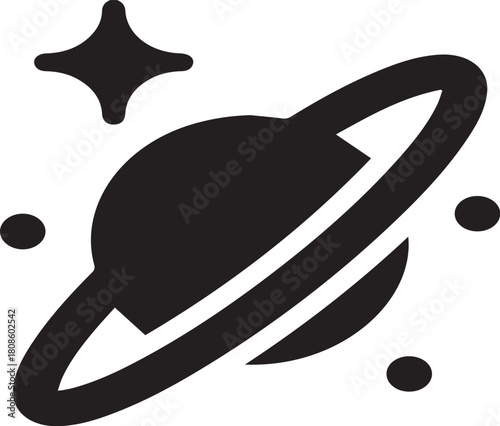 Celestial Wonder: A minimalist depiction of a planet with rings and stars, evoking the mysteries of the cosmos.