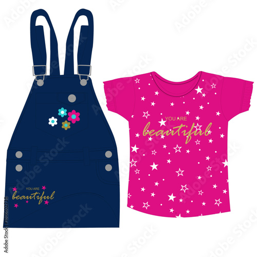 girls denim dungaree with t shirt star print