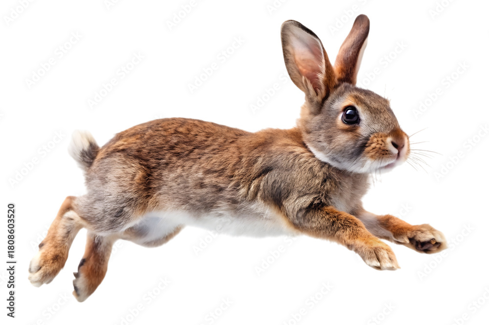 Obraz premium Running brown rabbit isolated on transparent background