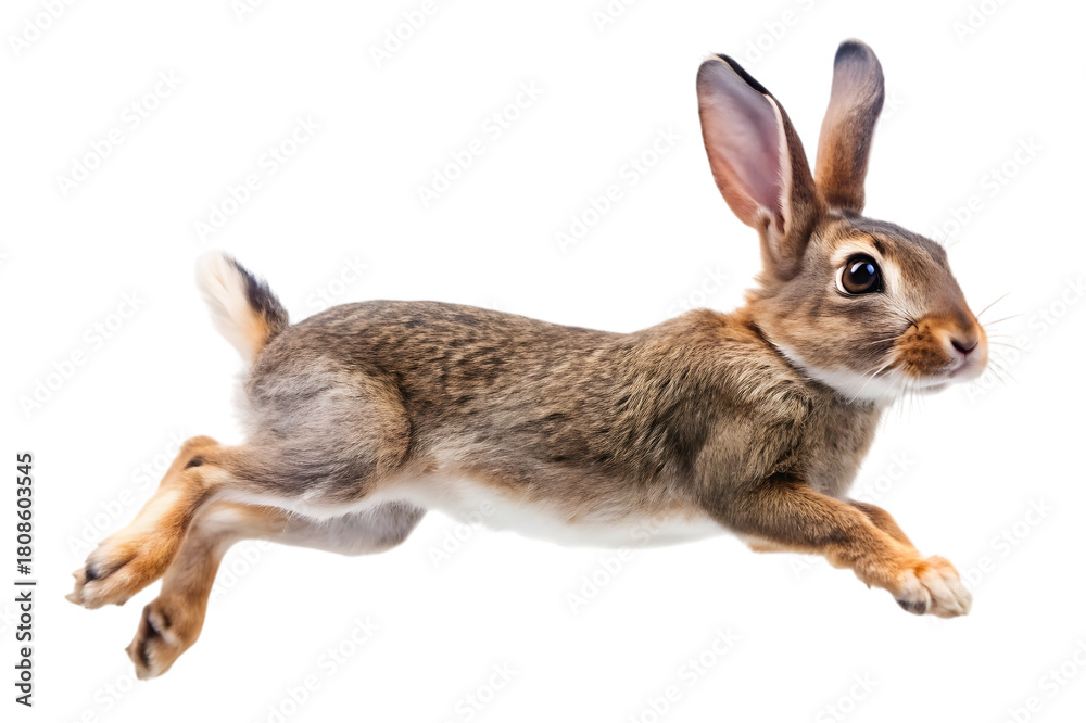 Obraz premium Running brown rabbit isolated on transparent background