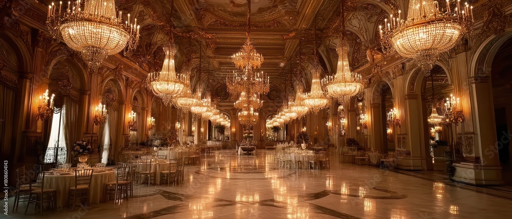 Obraz premium Elegant ballroom interior with chandeliers