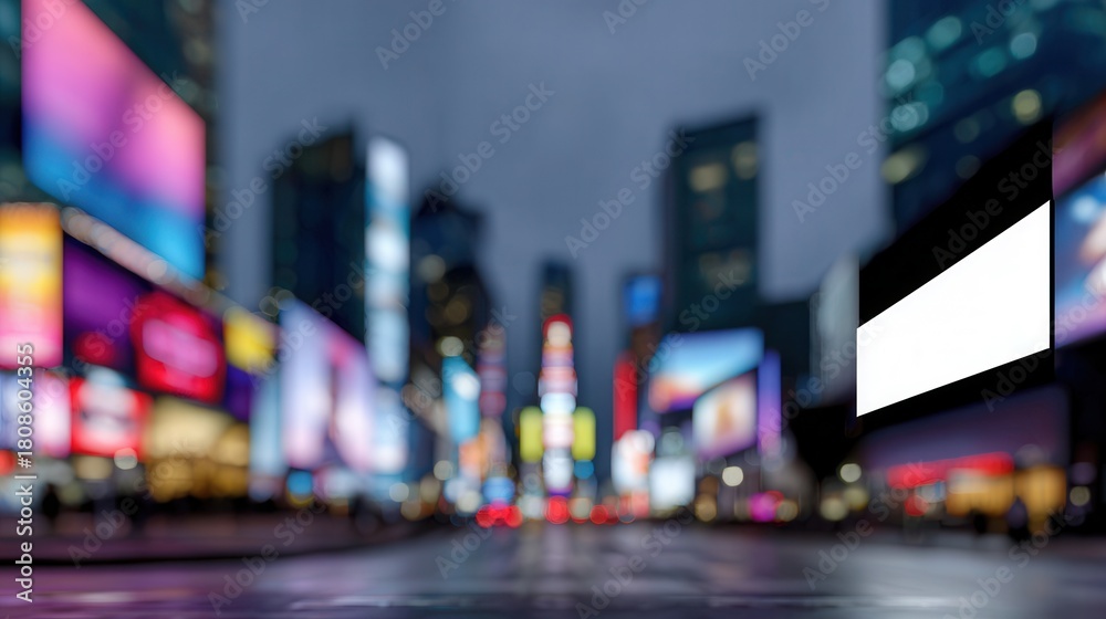 Fototapeta premium A bustling urban scene showcasing bright billboards and lights in a lively city at night. Perfect for themes of nightlife and urban energy.