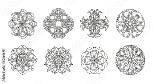 Artistic rendition of geometrically complex abstract floral pattern designs or mandala art