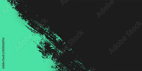 Black and green abstract grunge texture background with halftone style.
