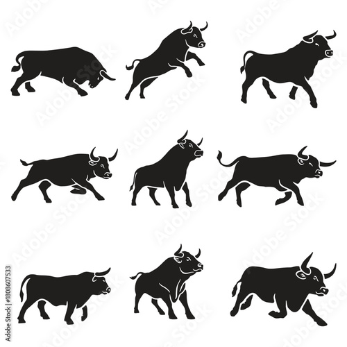 Black Bull Silhouettes Powerful Animal Illustrations