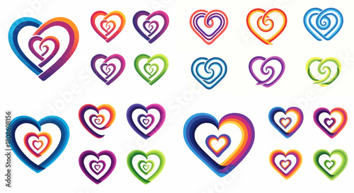 Spiral Heart Path Icon Set. Giving Tuesday Flat Vector