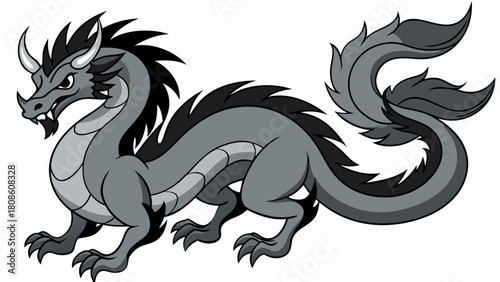 Powerful Gray Dragon Illustration Asian Style Mythical Creature Design