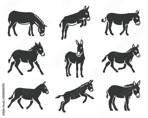 Dynamic Donkey Silhouettes Collection in Various Poses