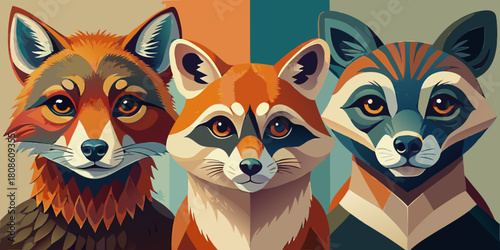 Three Cute Animal Portraits in Retro Style