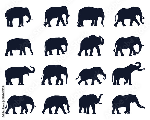 Collection of Elephant Silhouettes in Various Poses