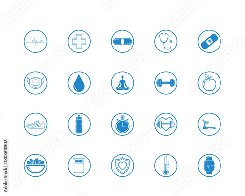 Health & Fitness Icons, , hearts, dumbbell, and checklist illustrations