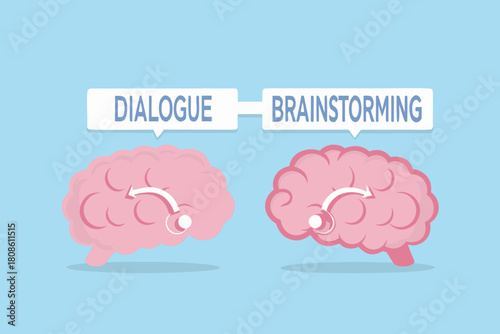 Dialogue and brainstorming two brains connecting and sharing ideas for problem solving
