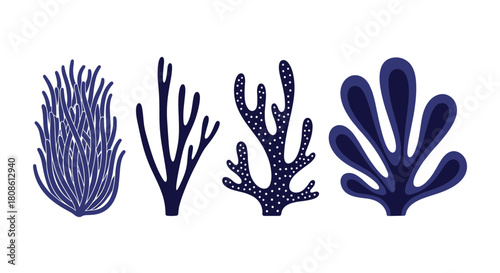 Modern blue coral set for summer designs, perfect for vibrant ocean-themed projects and adding a touch of marine elegance to your creative work