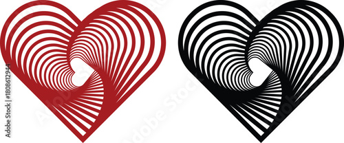 Red and Black Optical Illusion Heart Shapes isolated on Transparent Background