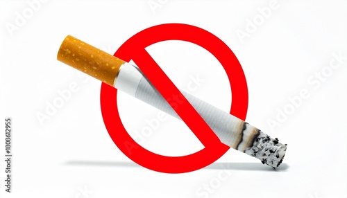 Red circle with slash over smoking cigarette—universal symbol for no smoking, Generated with AI.