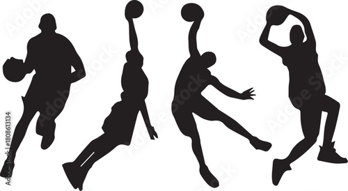 Basketball Action Silhouettes: Capturing the energy and dynamism of basketball, a collection of dynamic silhouettes showcases athletes in various moments of action.