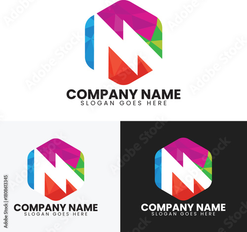 M letter logo , Polygonal Letter M Logo Design Template Vector | Colourful Geometric Hexagon Corporate Brand Identity