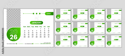 Corporate Monthly Planner Calendar Templates 2026 Set Wall and Desk Simple 2026 Planner Bundle Week Starts on Sunday Complete 12 Months 2026 Wall Quarterly Calendar Design
