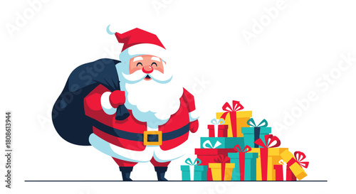 Jolly Santa Claus delivering joy with a sack full of gifts and presents for Christmas cheer, spreading holiday happiness to all this season