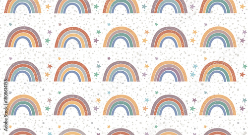Delicate rainbow and star pattern for dreamy kids decor projects or charming stationery designs with pastel colors adding a touch of magic and wonder