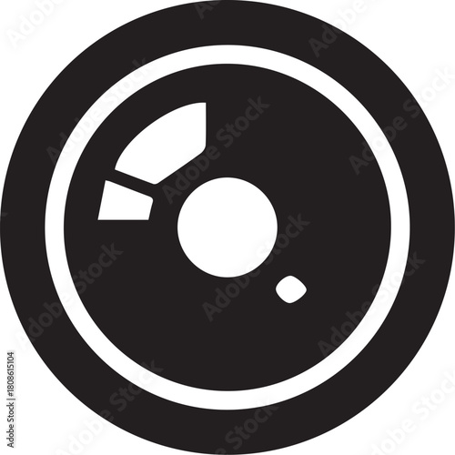 Circular Optical Element: A stark, minimalist depiction of a lens or optical element. This design emphasizes simplicity, technical precision, and the fundamental components of photography and optics.