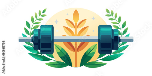 Dumbbell with Leafy Greens Vector – Balanced Fitness Nutrition Emblem Illustration