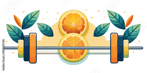 Barbell with Citrus fruit Slices — Clean Vector Fitness & Nutrition Healthcare Banner