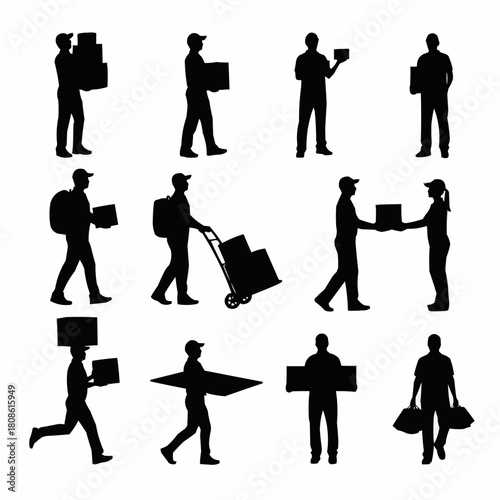 Delivery People Silhouettes - Diverse Actions and Poses for Logistics and Service.