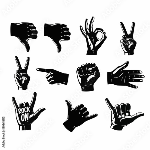 Diverse Hand Gestures Collection - Rock On, Peace, OK, Pointing, and More.
