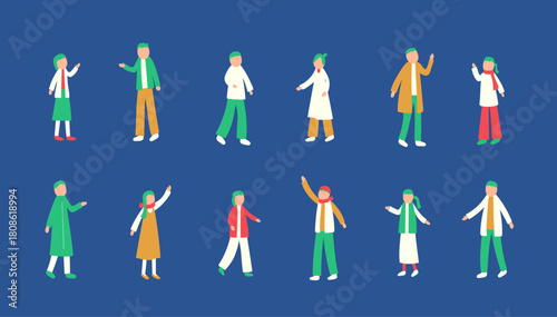 冬を過ごす人々のイラストセット