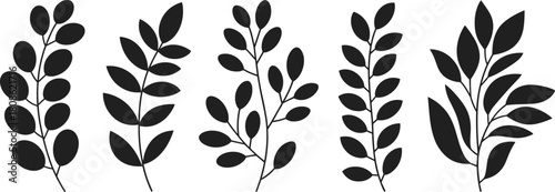 PrintBotanical leaf branch silhouette collection, elegant foliage vector illustration, natural plant elements for decoration, modern minimalist organic greenery artwork design