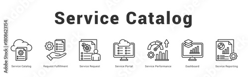 Service Catalog Modern and clean web banner illustration featuring thematic icons for visual communication