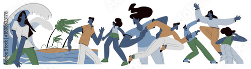 Rain and Hurricane with People Character in Storm Weather Vector Illustration