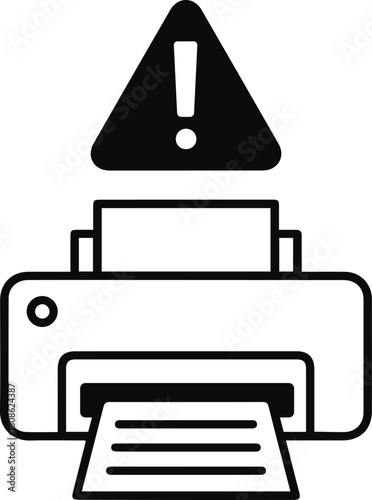 Printer Error Line Icon - Warning Alert Vector Symbol