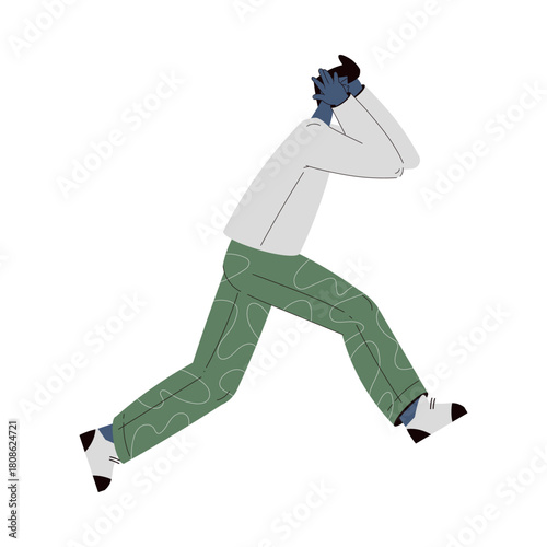 Scared Man Character Run and Escape Afraid of Something Vector Illustration