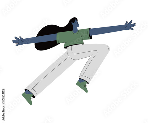 Scared Woman Character Run and Escape Afraid of Something Vector Illustration