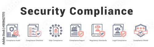 Security Compliance Modern and clean web banner illustration featuring thematic icons for visual communication