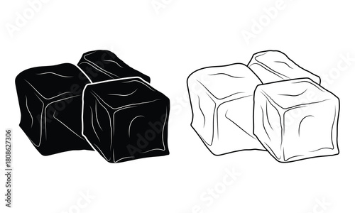 Ice cube icon vector. Silhouette of outline ice cube vector symbol.  Melting ice cube icons. Vector illustration.