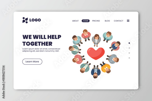Team work flat horizontal web site banner with group of happy people vector illustration