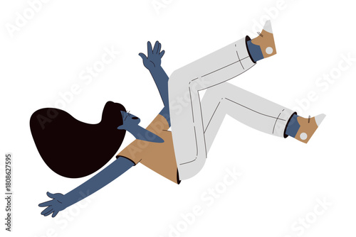 Scared Woman Character Float and Fly in the Air Suffer from Hurricane Vector Illustration