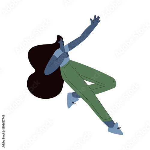 Scared Woman Character Float and Fly in the Air Suffer from Hurricane Vector Illustration