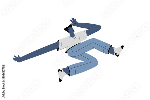 Scared Man Character Float and Fly in the Air Suffer from Hurricane Vector Illustration