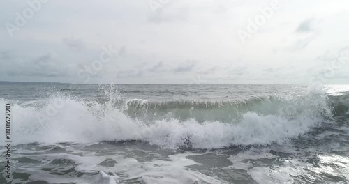 Sea waves hitting the sea surface close-up.