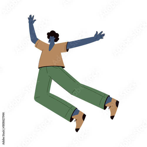 Scared Man Character Float and Fly in the Air Suffer from Hurricane Vector Illustration